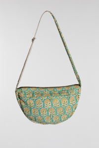 Quilted Cotton Boho Purse in Aquamarine green floral block print