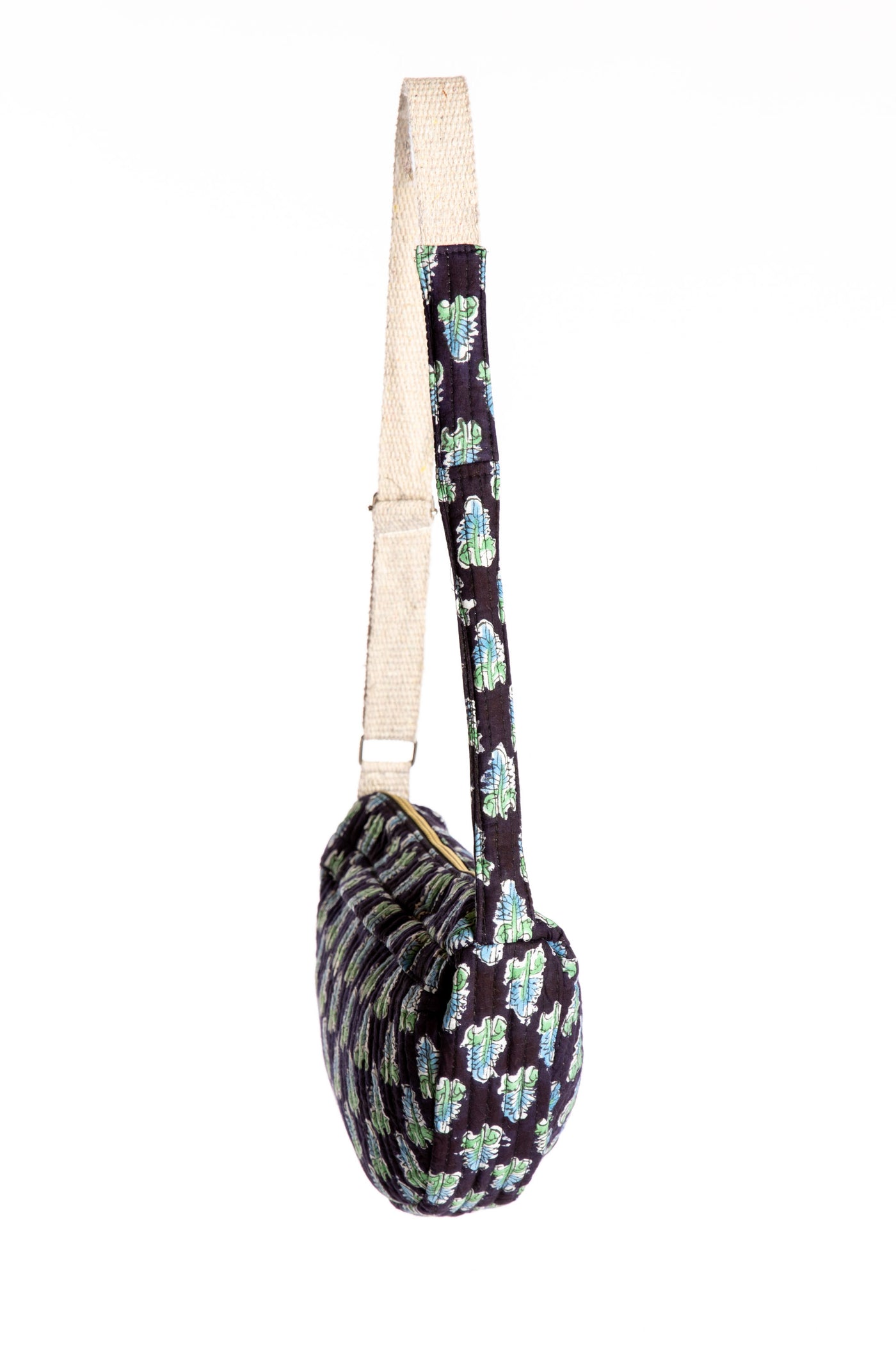 Quilted Cotton Boho Purse in Black floral block print