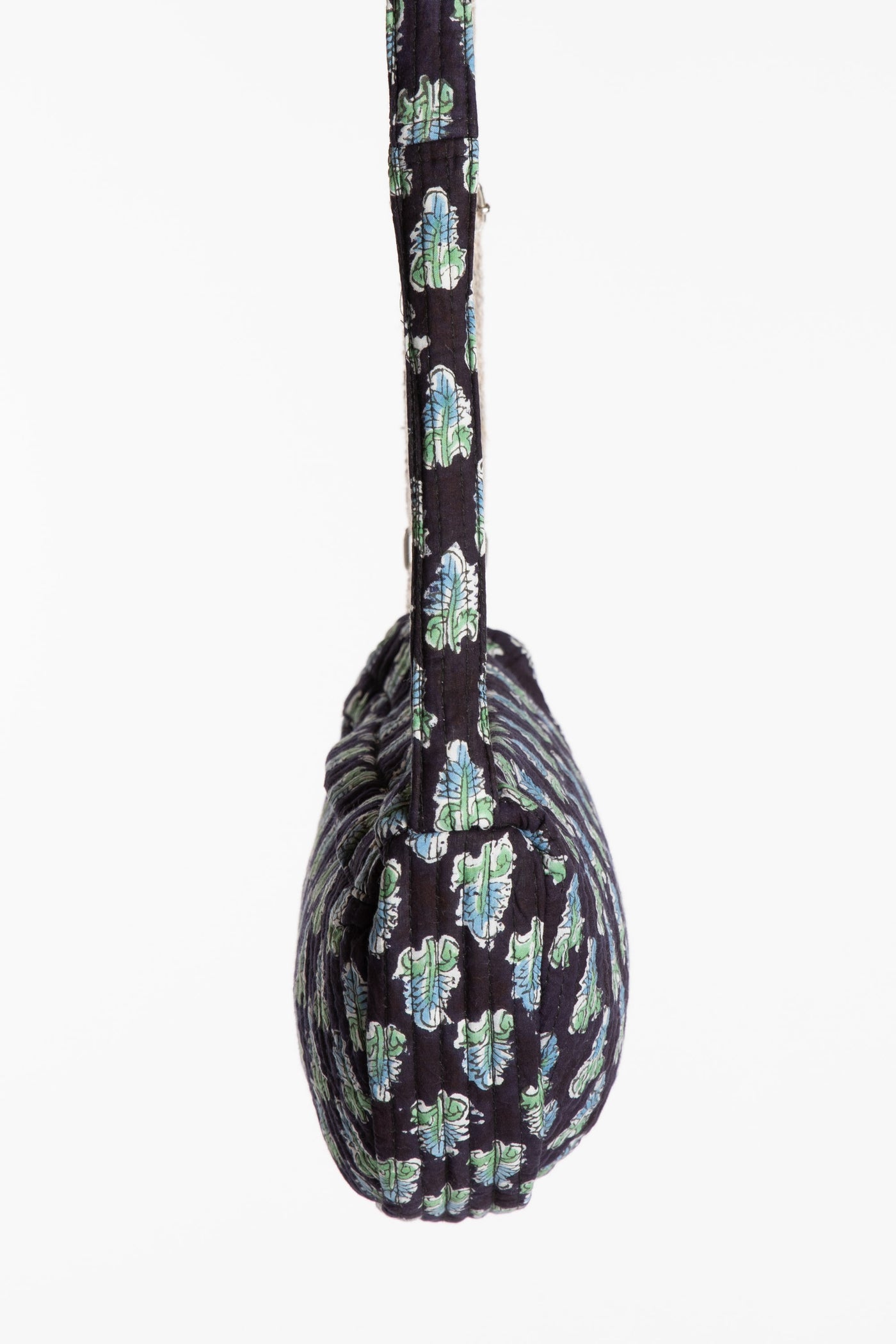 Quilted Cotton Boho Purse in Black floral block print