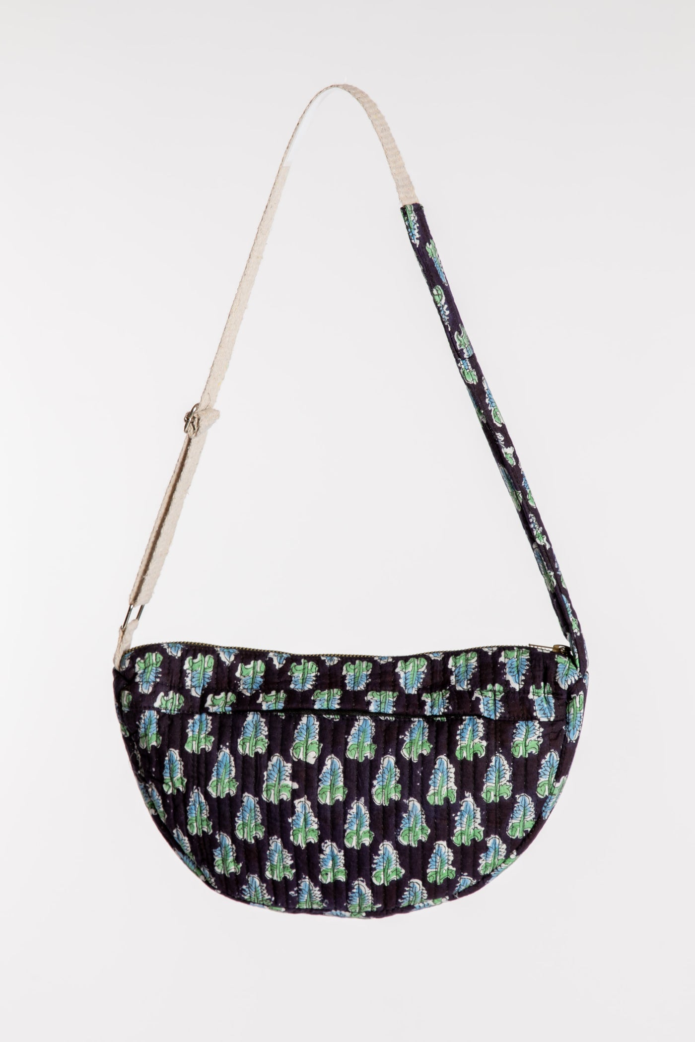 Quilted Cotton Boho Purse in Black floral block print