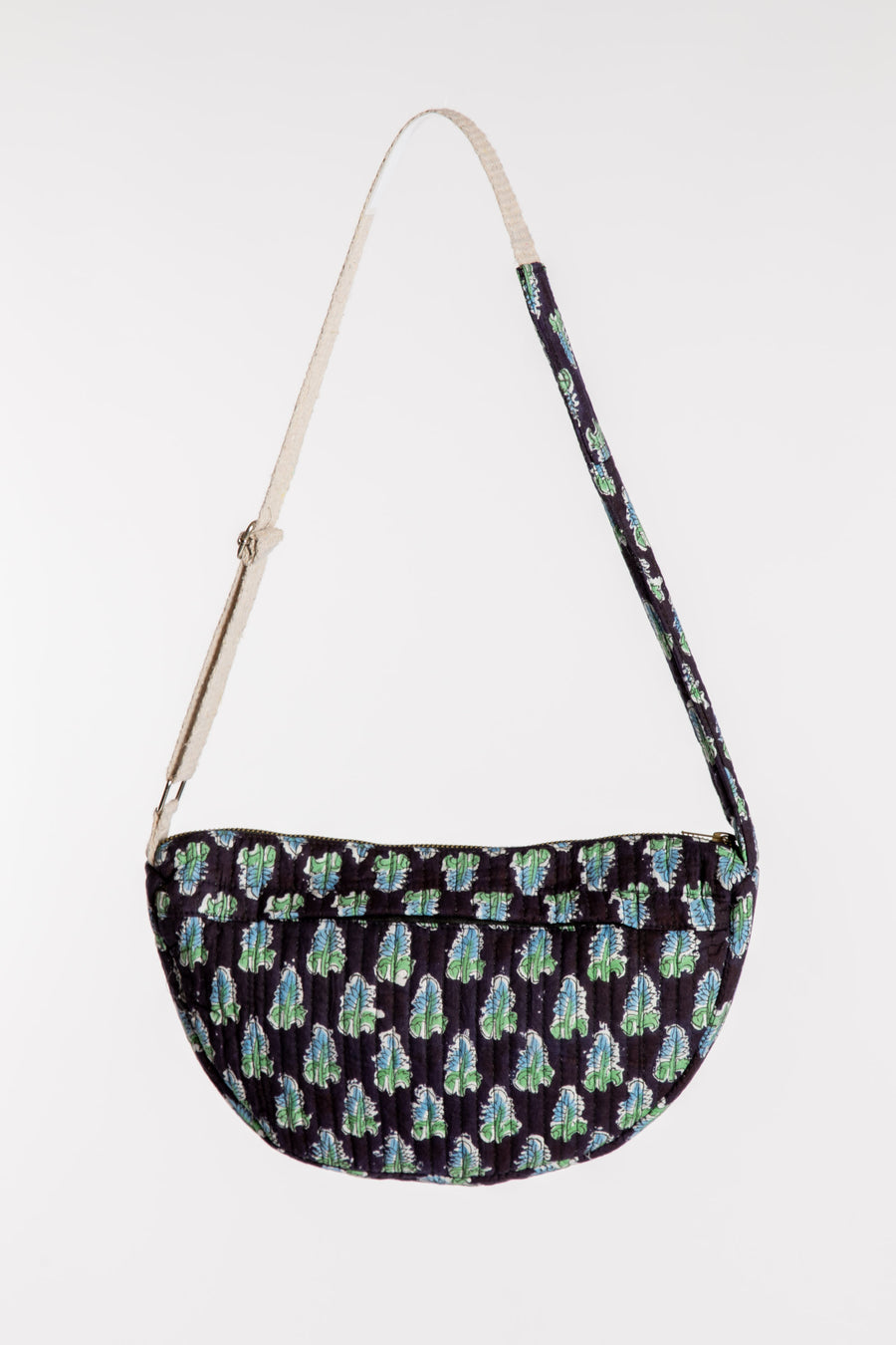 Quilted Cotton Boho Purse in Black floral block print