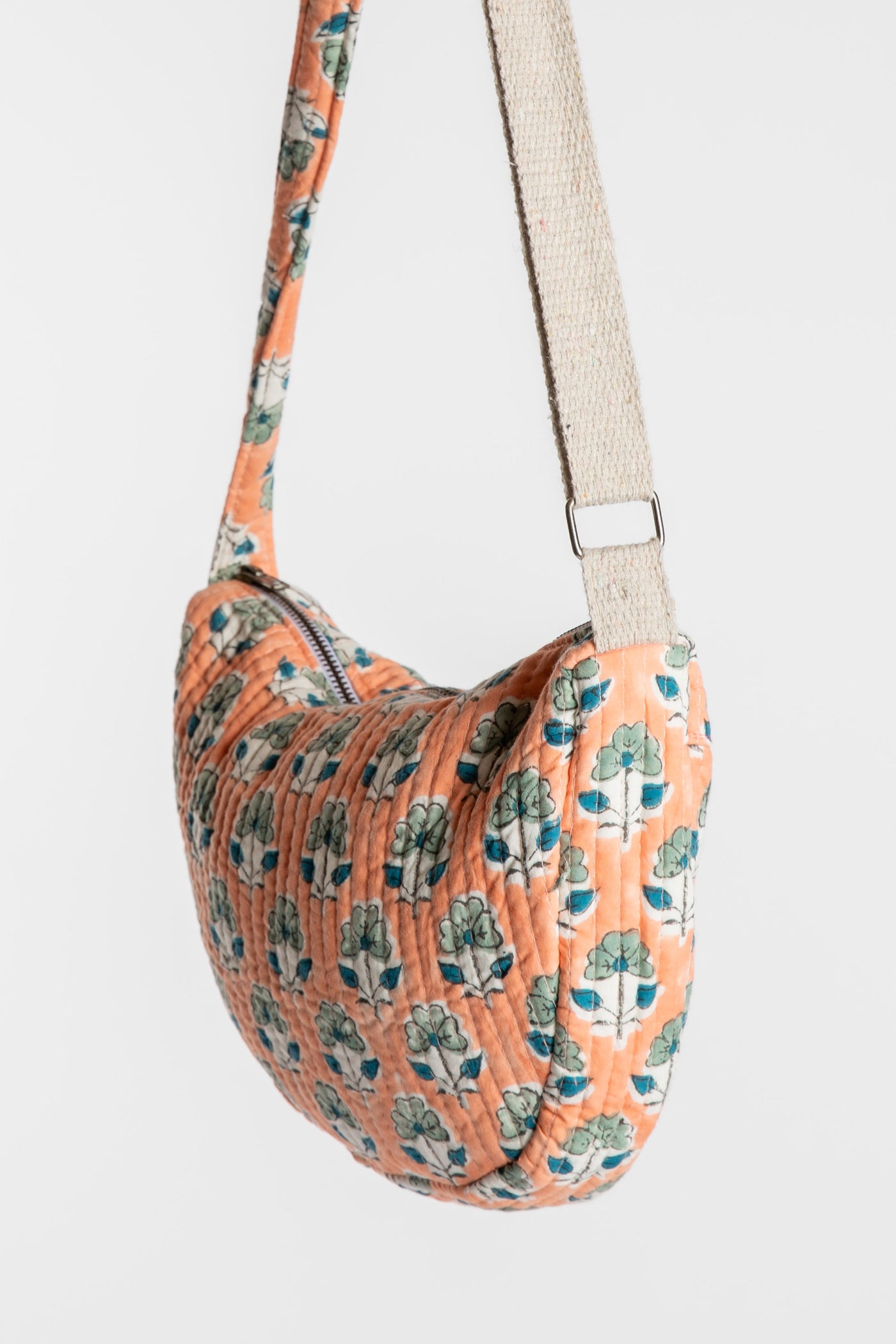 Quilted Cotton Boho Purse in pink Dusty Coral floral block print