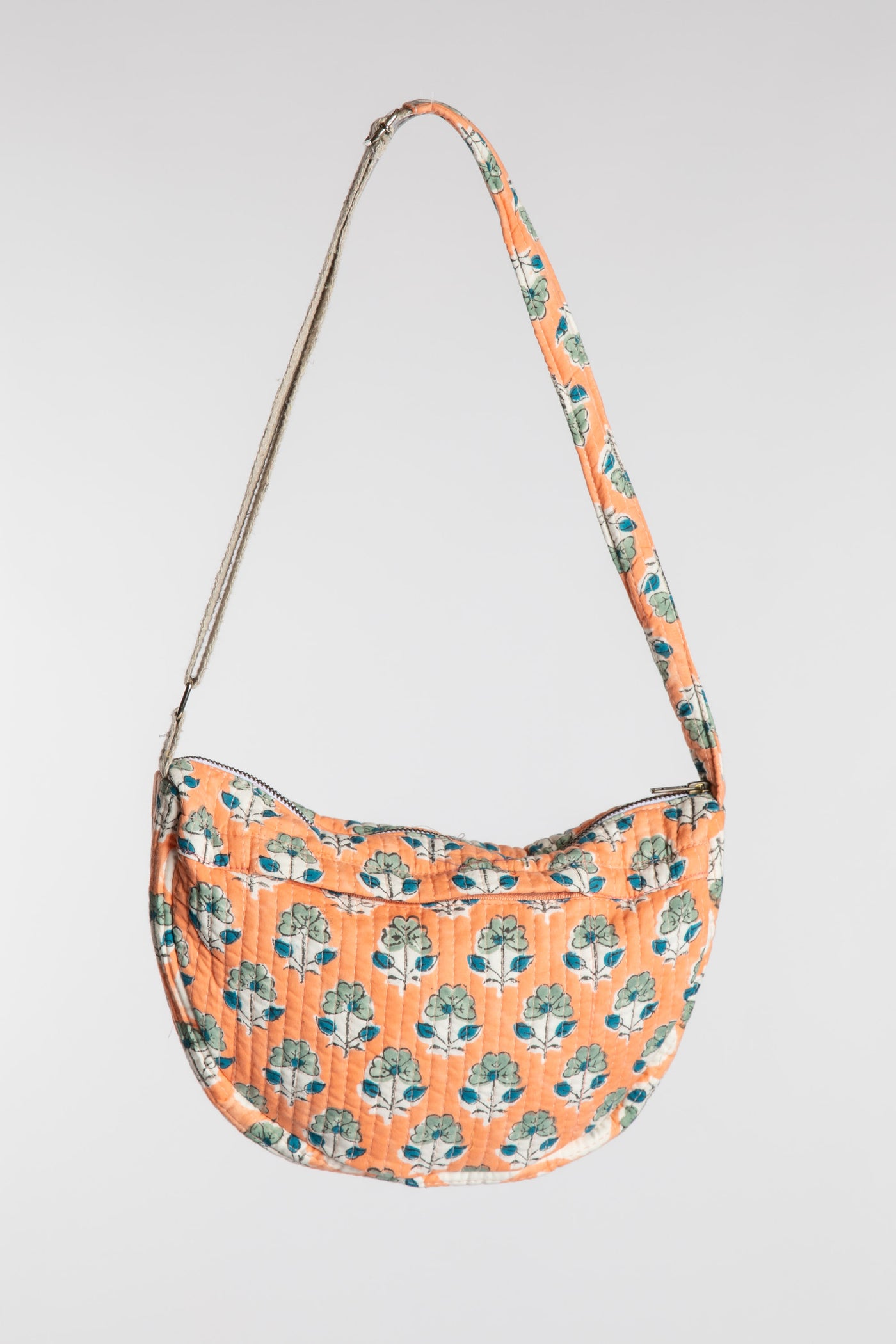 Quilted Cotton Boho Purse in pink Dusty Coral floral block print
