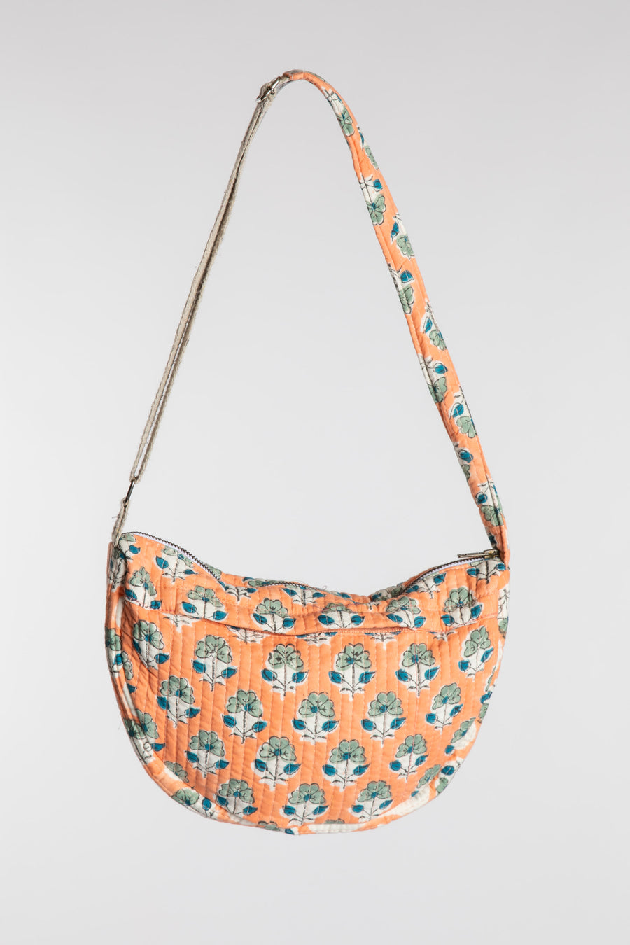 Quilted Cotton Boho Purse in pink Dusty Coral floral block print