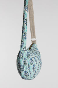 Quilted Cotton Boho Purse in Light Blue floral block print
