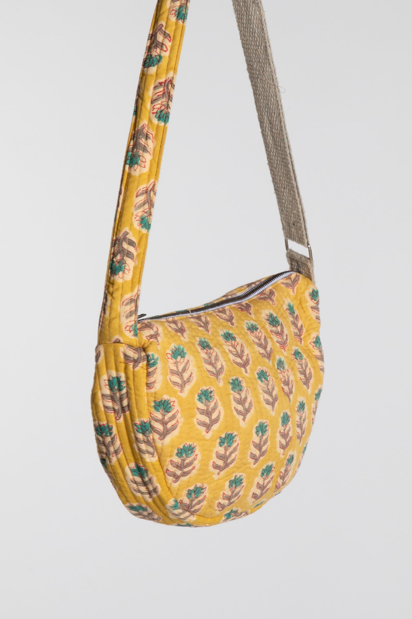 Quilted Cotton Boho Purse in yellow Marigold floral block print