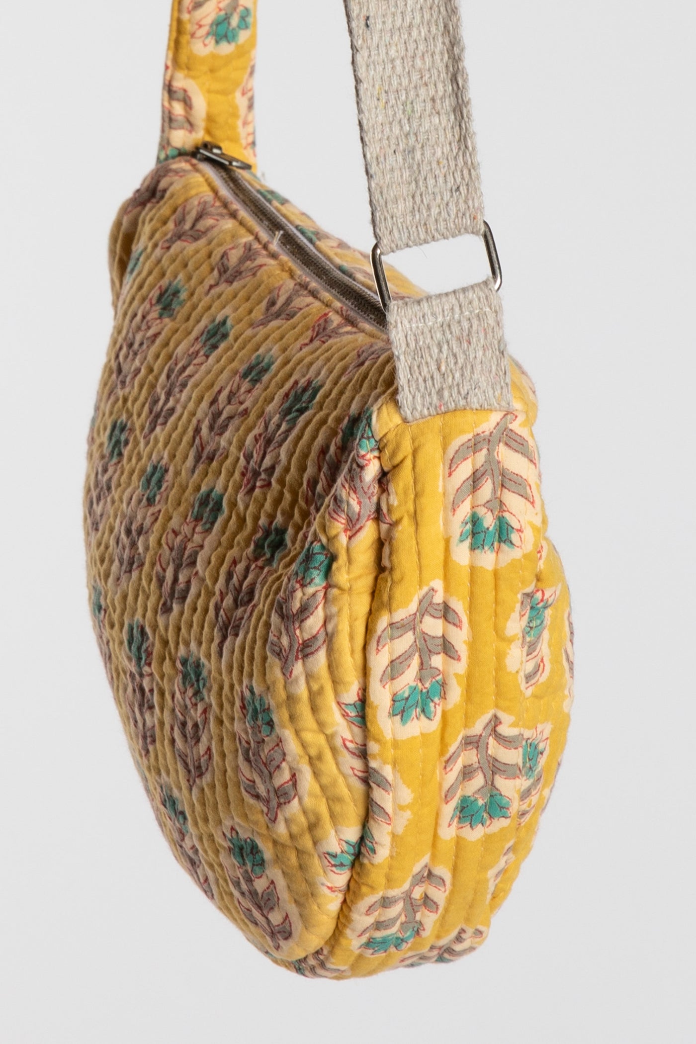 Quilted Cotton Boho Purse in yellow Marigold floral block print