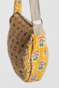 Quilted Cotton Boho Purse in yellow Marigold floral block print