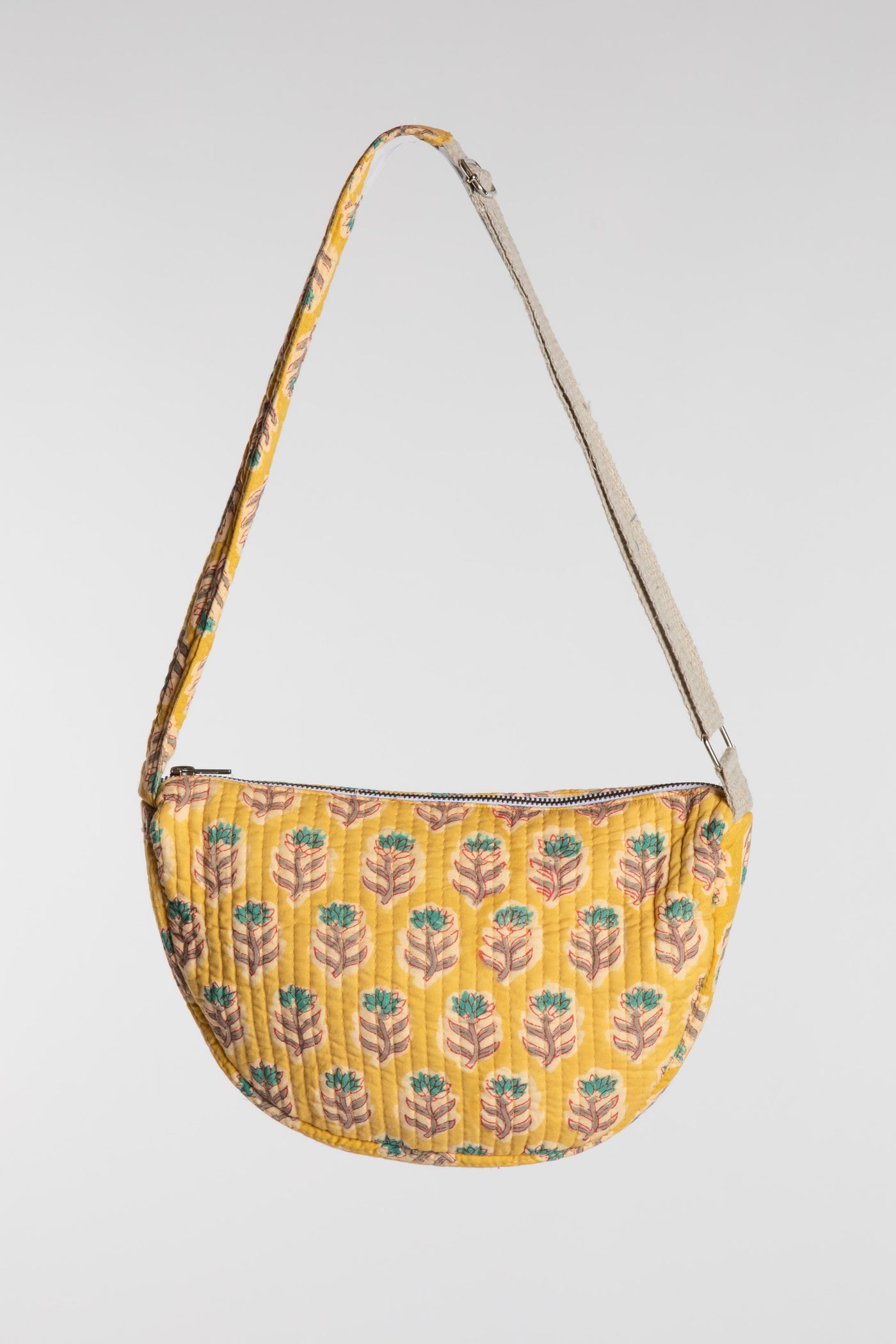 Quilted Cotton Boho Purse in yellow Marigold floral block print