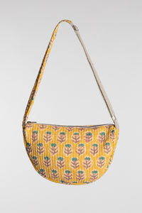 Quilted Cotton Boho Purse in yellow Marigold floral block print