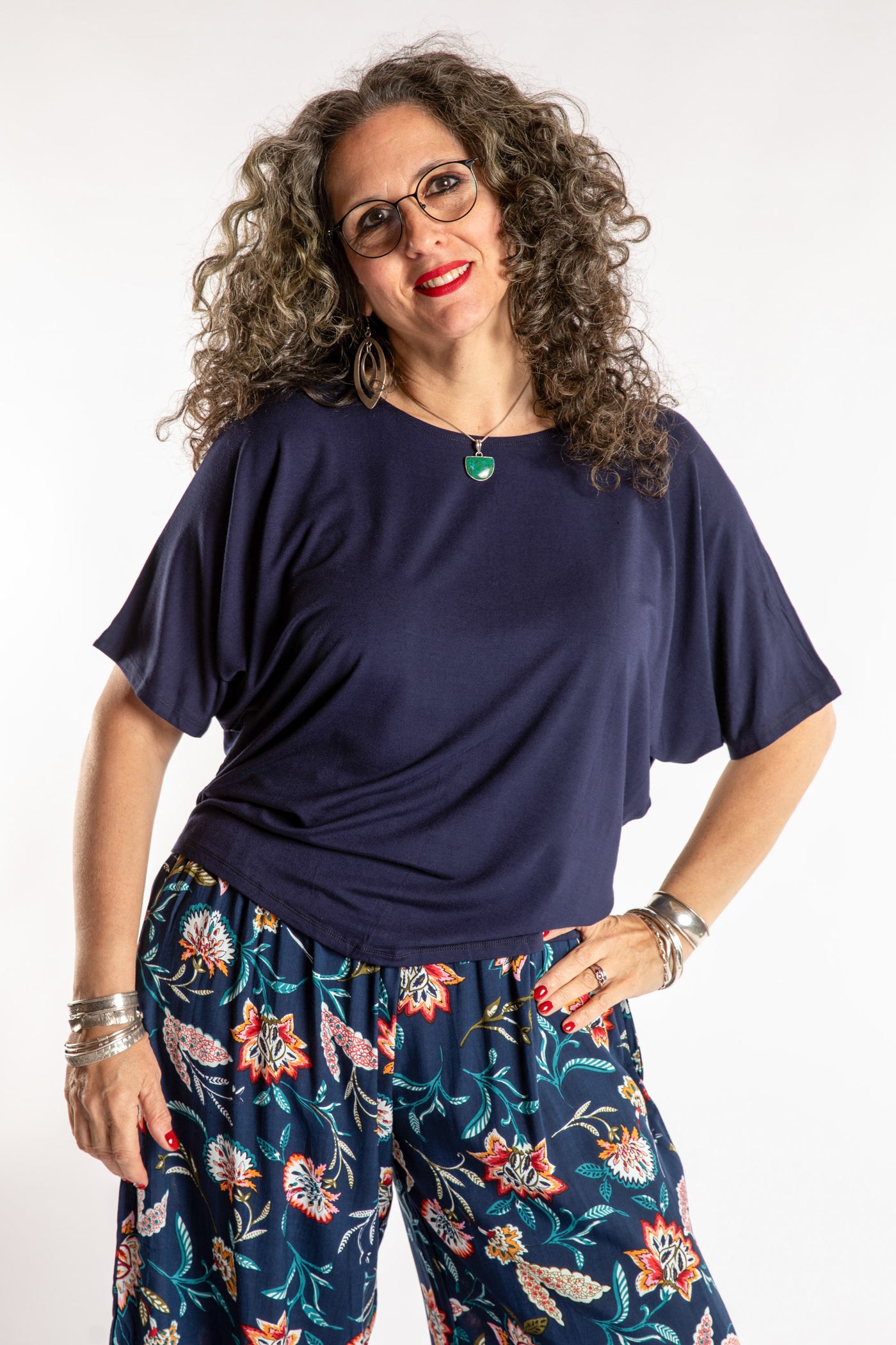 Susan is wearing the Allie Dolman in Harbor in L/XL