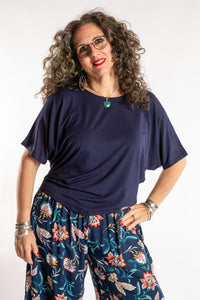 Susan is wearing the Allie Dolman in Harbor in L/XL