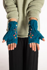 Alpine Flower Wool Fingerless Mittens