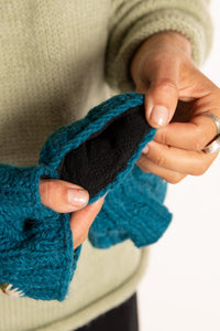 Alpine Flower Wool Fingerless Mittens