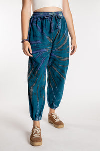 Emily is wearing the Blue Anika Tie Dye Jogger Pants in S/M