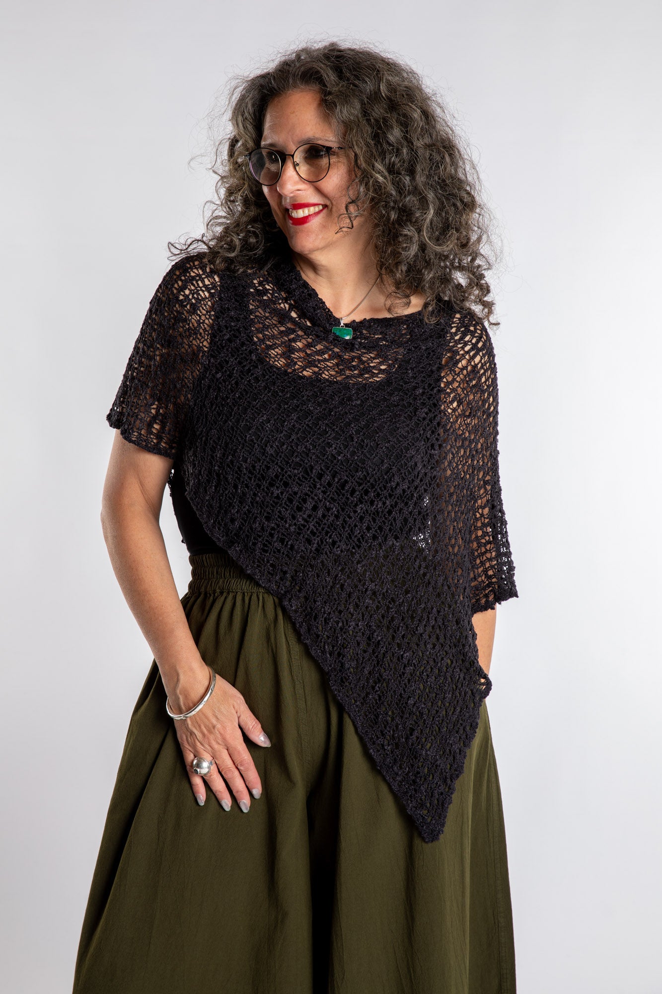 Asymmetrical Loose Weave Poncho