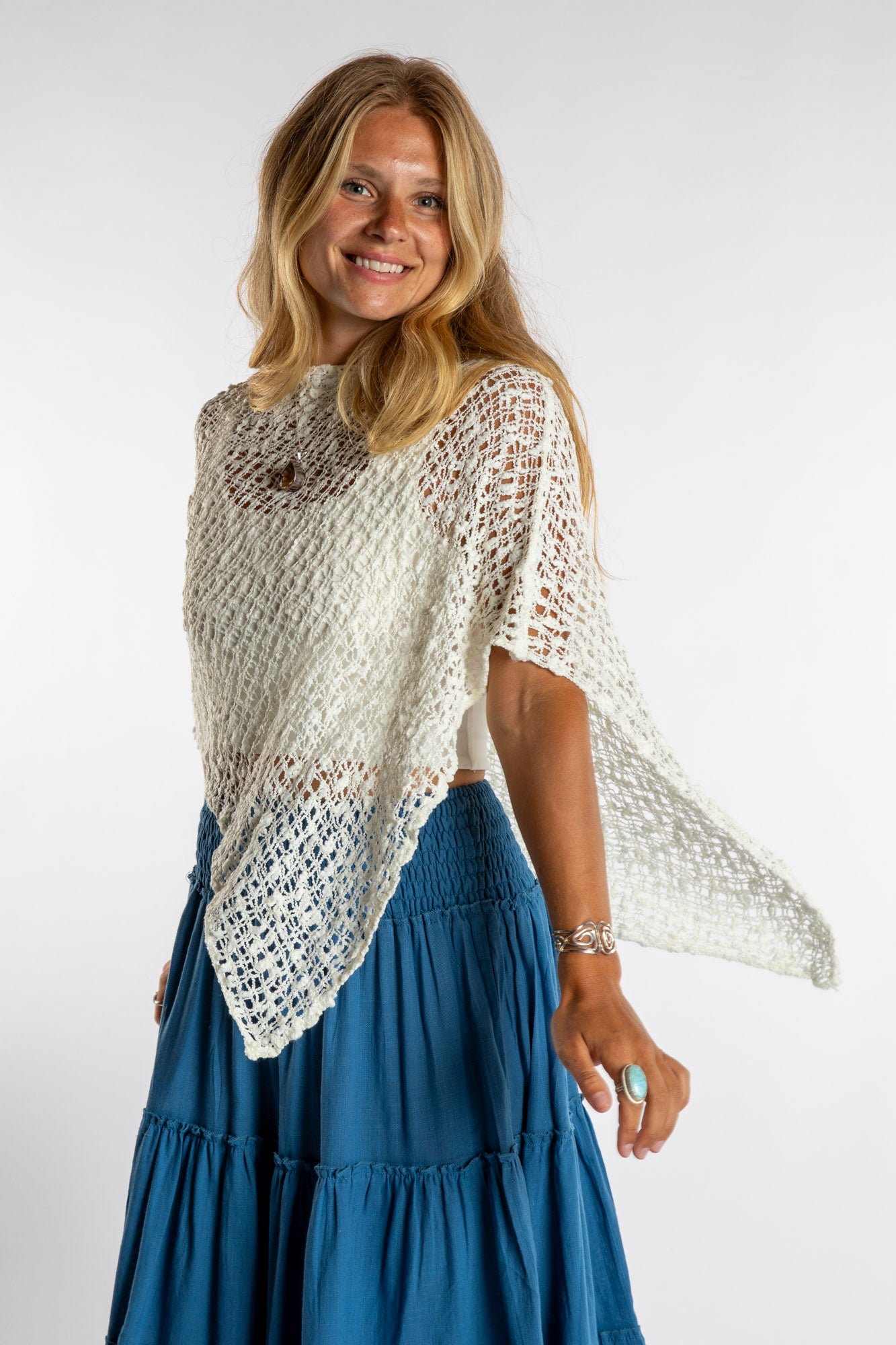 Asymmetrical Loose Weave Poncho