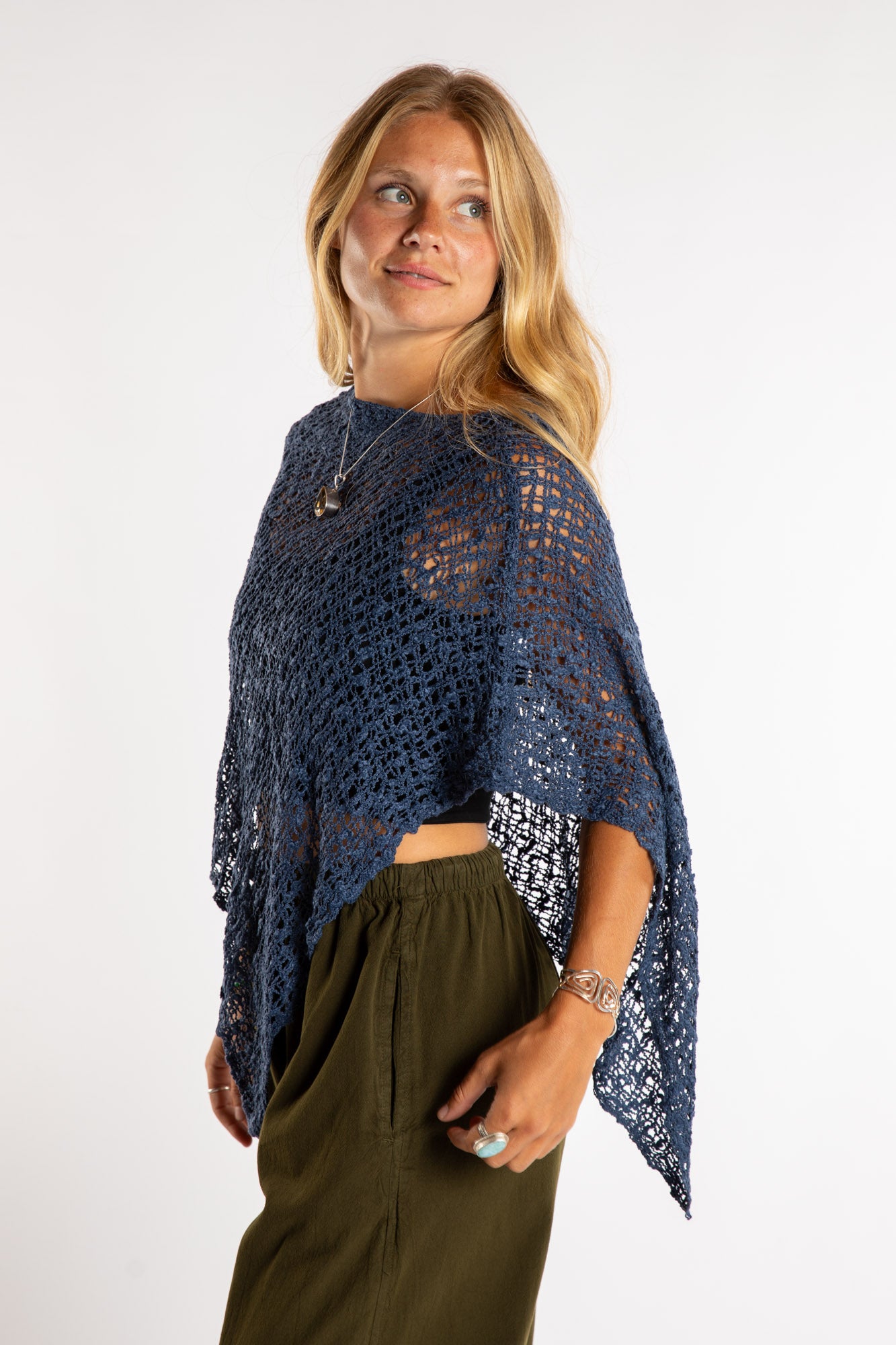 Asymmetrical Loose Weave Poncho