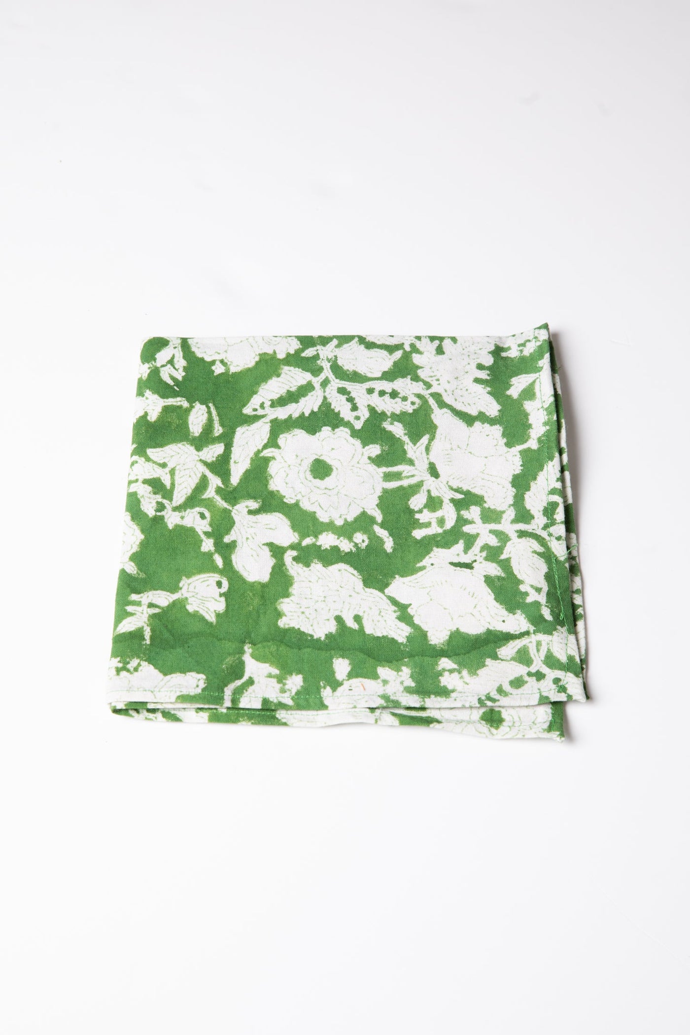 Block print napkin in forest peonies