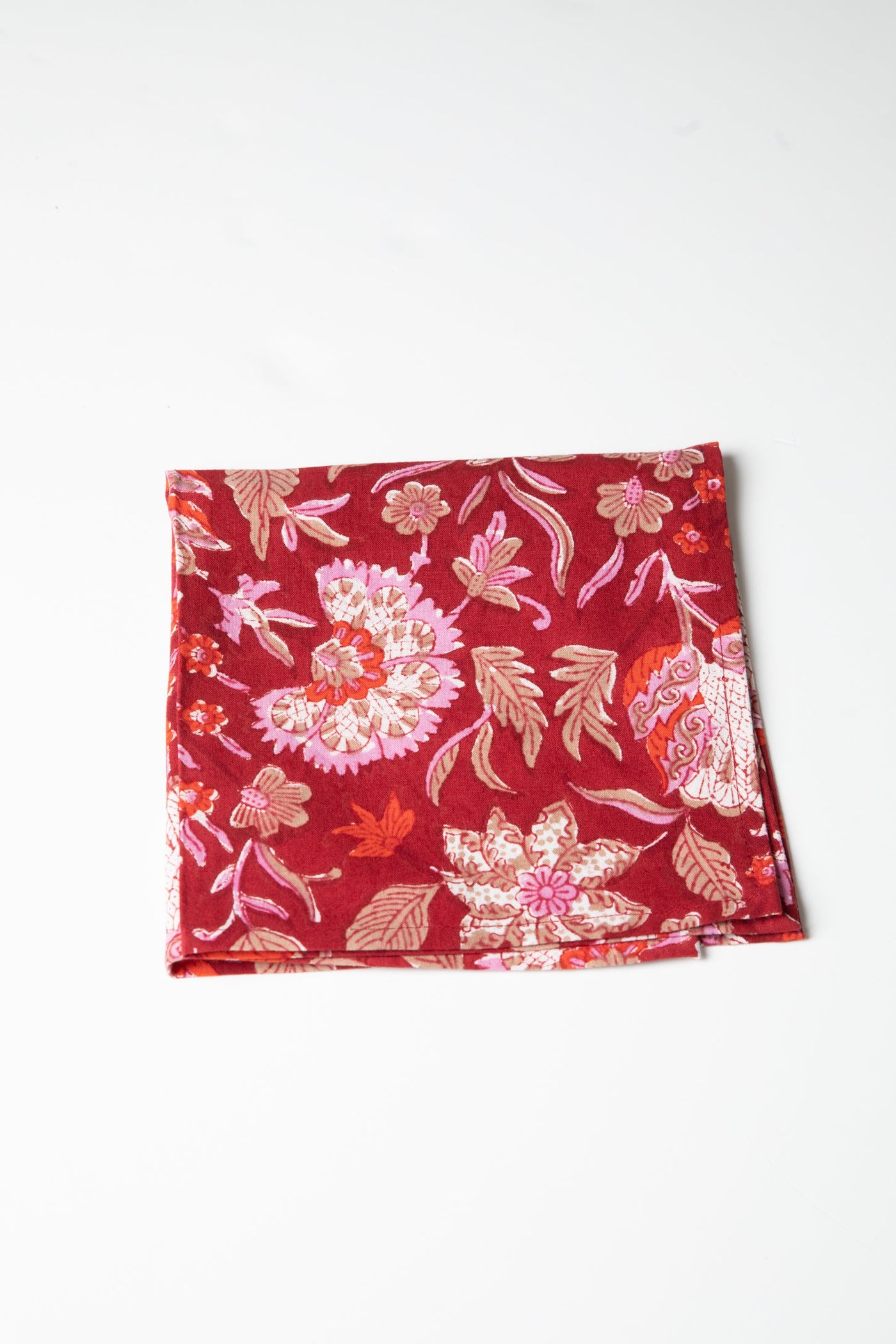 Block print napkin in garnet profusion