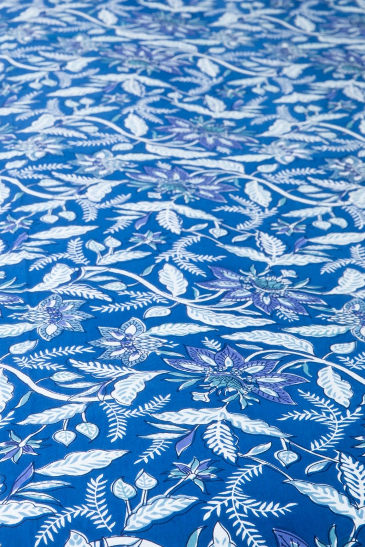 Block Print Floral Tablecloth in Blue Garden