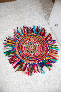 Braided Jute Rag Rug in Tassels