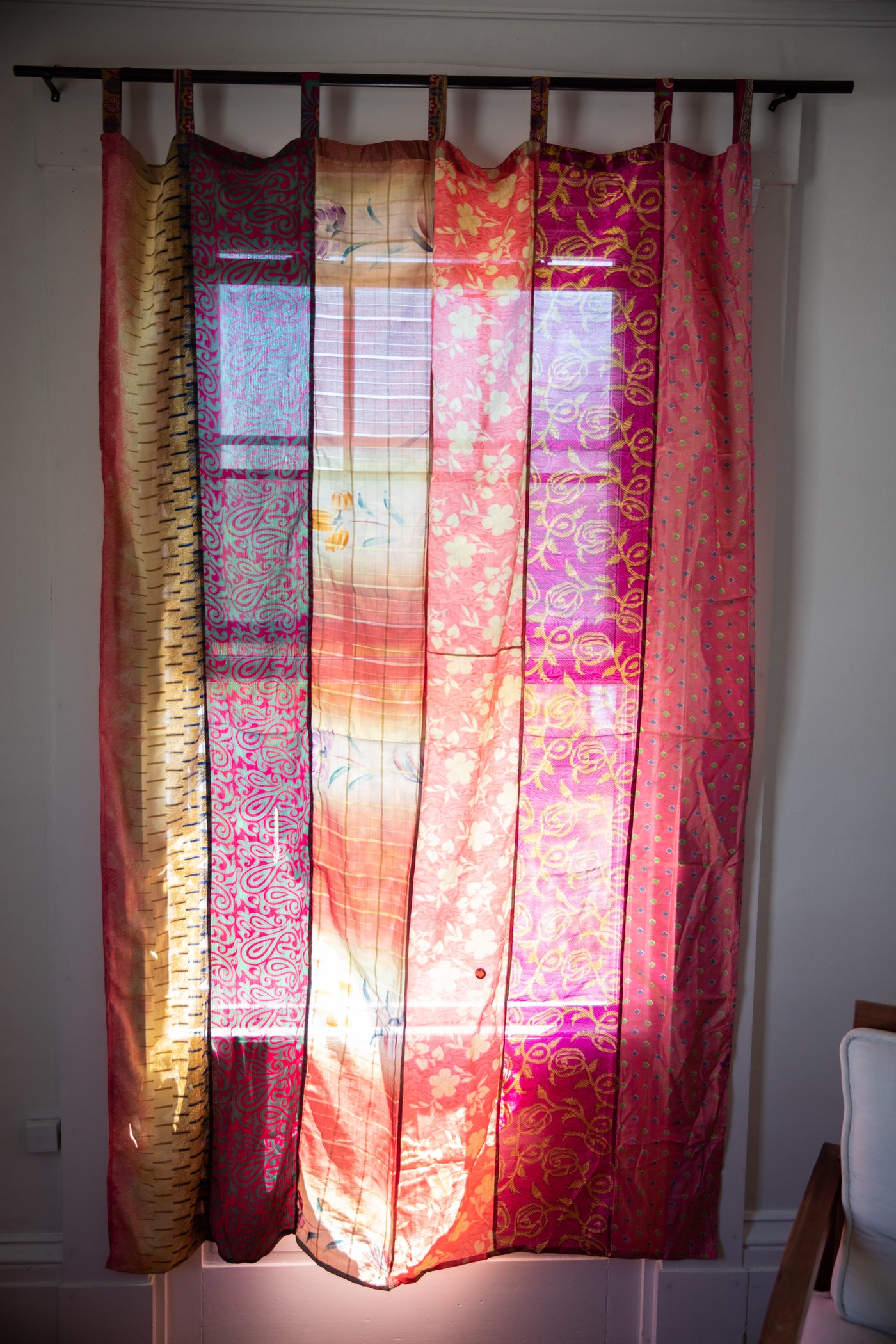 Recycled silk sari curtains in sugar magnolia