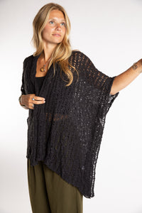 Sophie is wear the Cascade Loose Weave Cardigan in Black