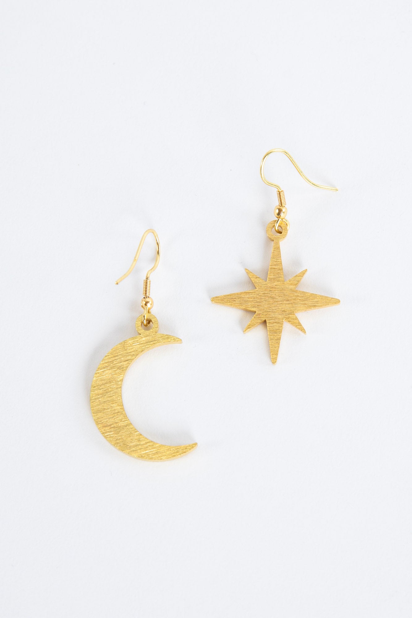 Gold Compass Moon Sunshine Golden Metal Earrings