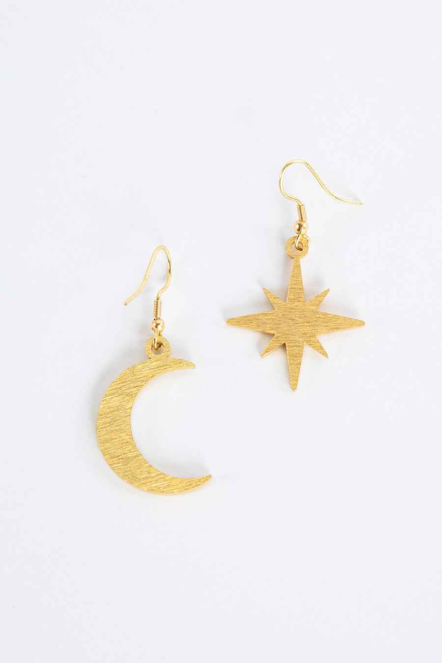 Gold Compass Moon Sunshine Golden Metal Earrings
