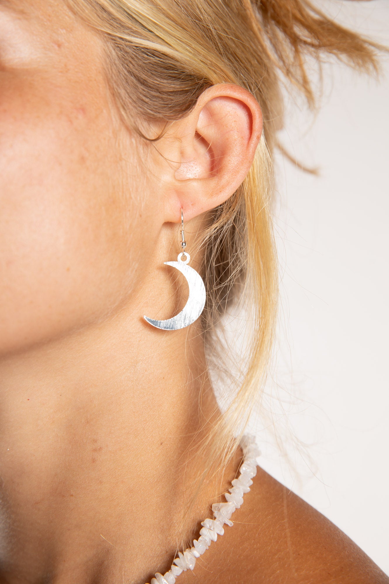 Compass Moon Golden Metal Earrings in Silver