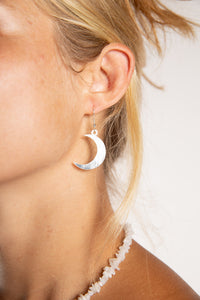 Compass Moon Golden Metal Earrings in Silver