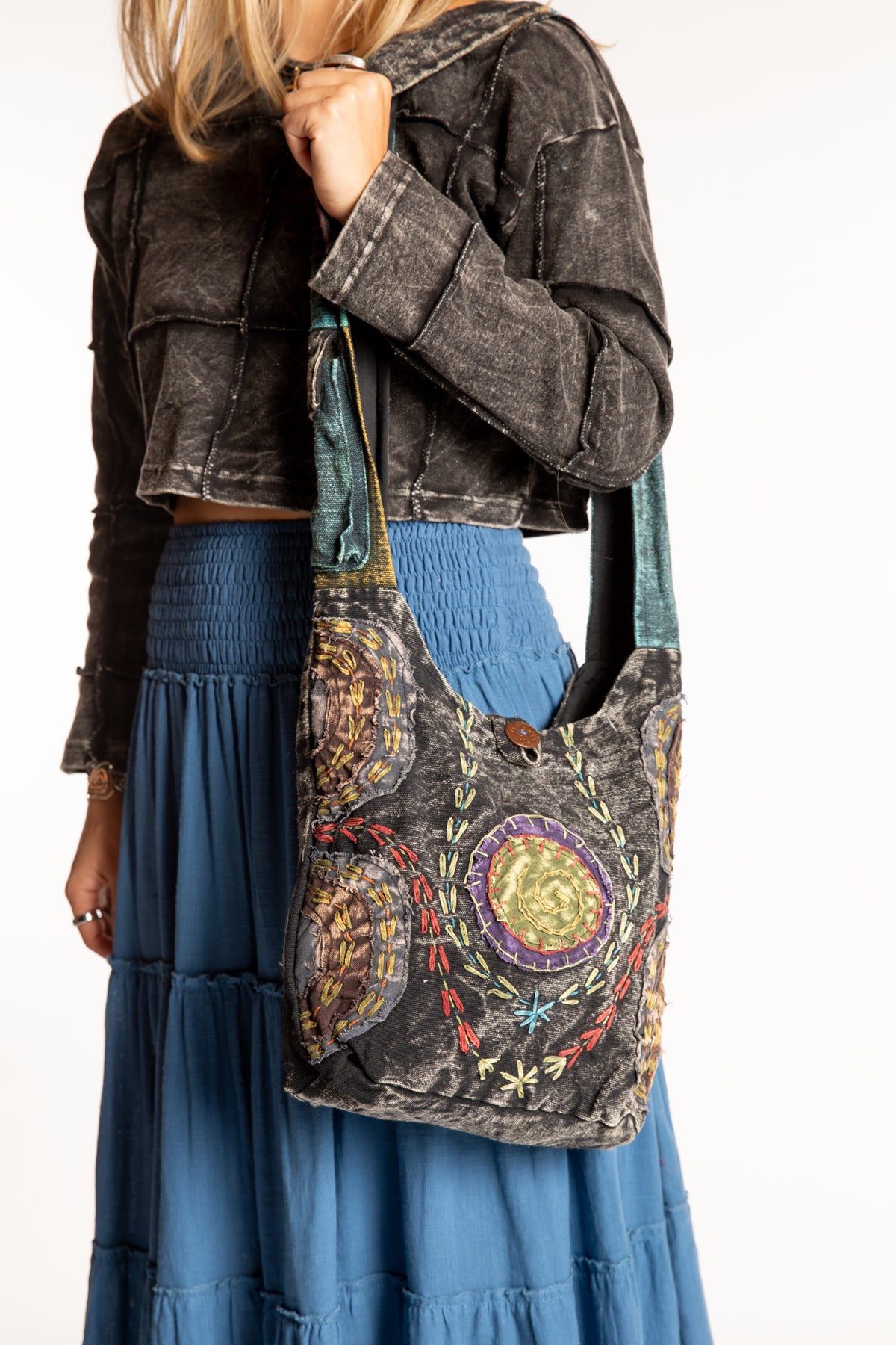 The Cosmic Spiral Sling Bag in Black