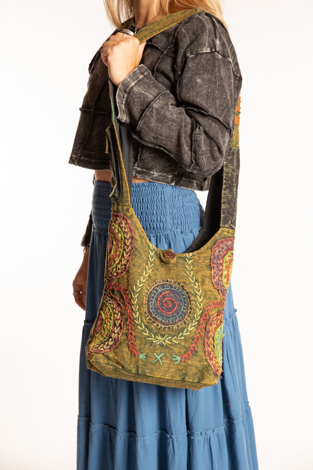 The Cosmic Spiral Sling Bag in Green