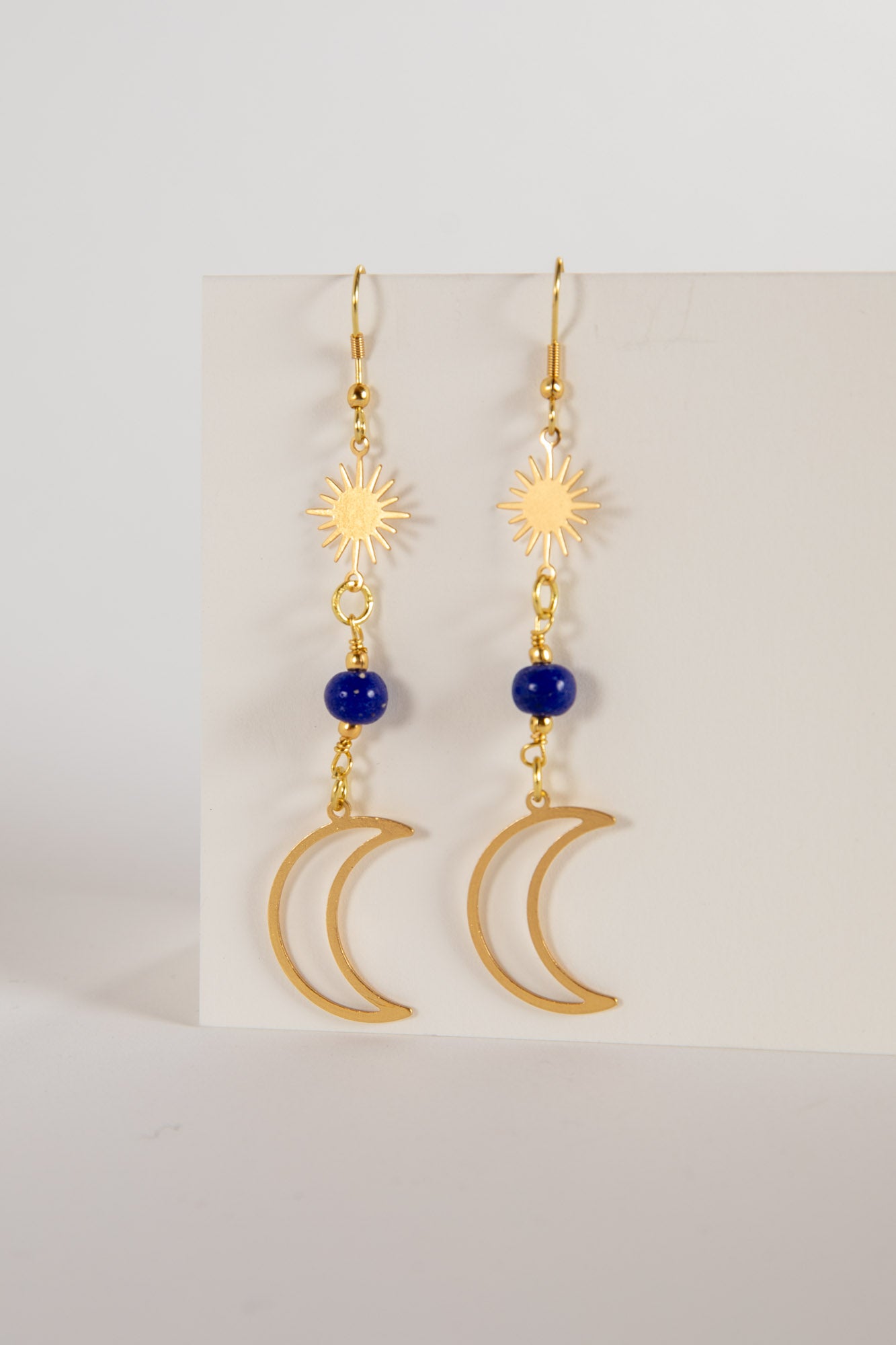 Crescent Moon Sunshine Golden Metal Earrings in Blue