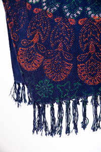 Block print woven rug in blue mandala