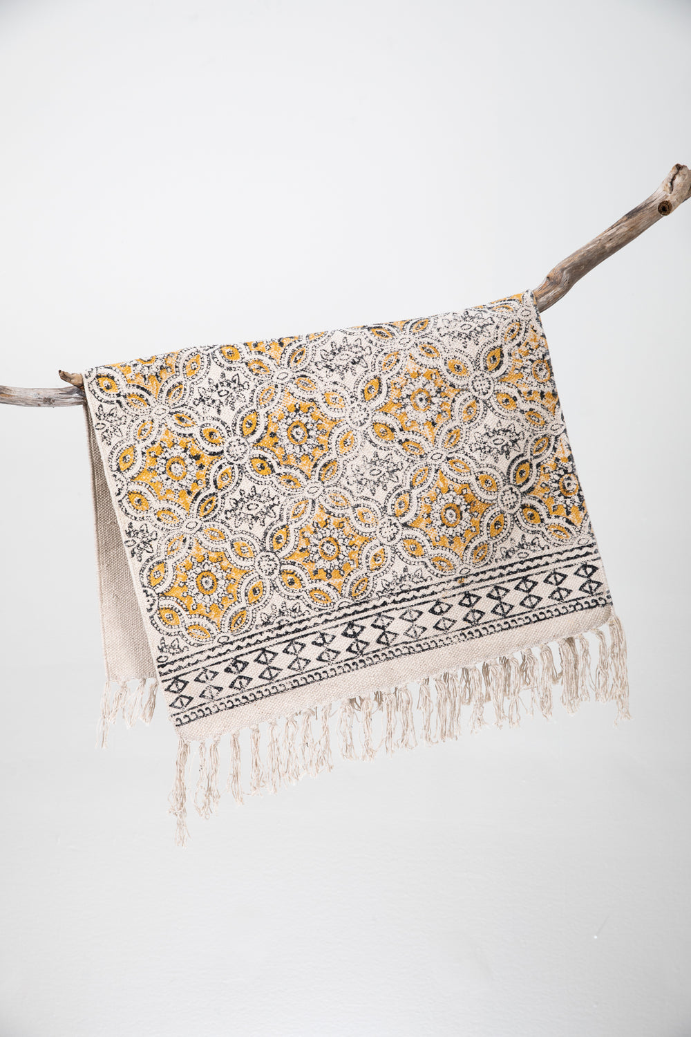 Natural Rug Print Dhurrie Woven Block Print Rug | Cotton Area Rug · Mexicali Blues