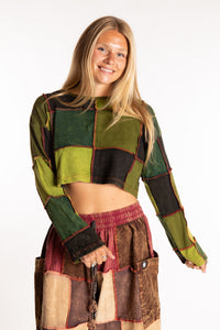 Sophie is wearing the S/M Didi Patchwork Crop Top in Green