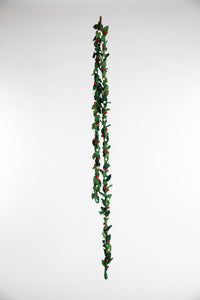 A felt garland of green leaves and red and white felt balls