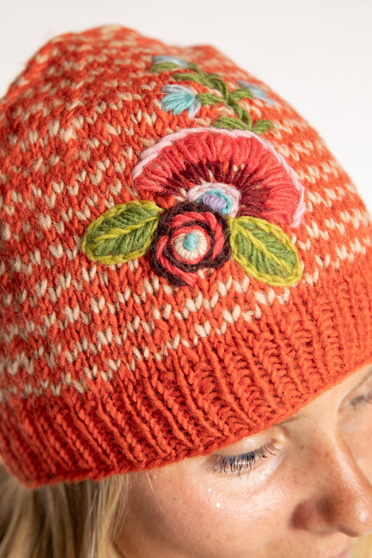 Floral Embroidered Wool Beanie