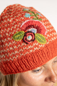 Floral Embroidered Wool Beanie