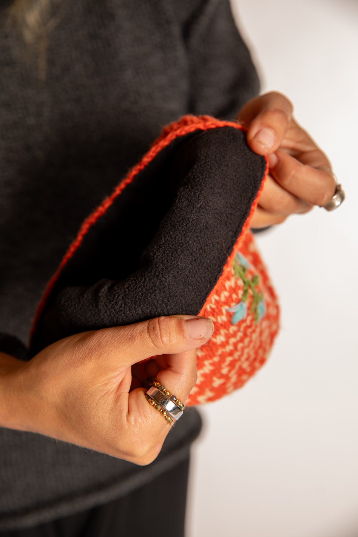 Floral Embroidered Wool Beanie