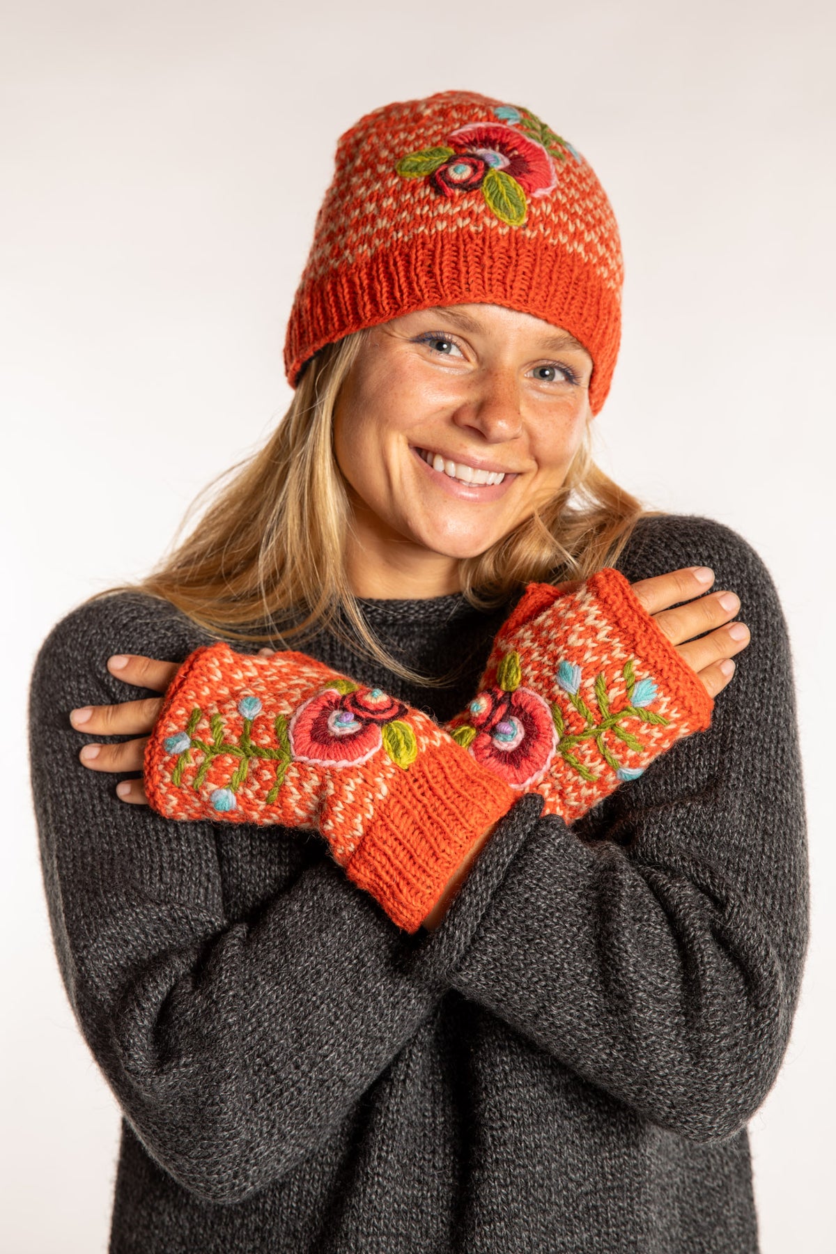 Floral Embroidered Wool Beanie