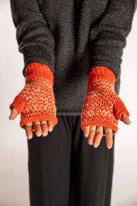 Floral Embroidered Wool Fingerless Mittens