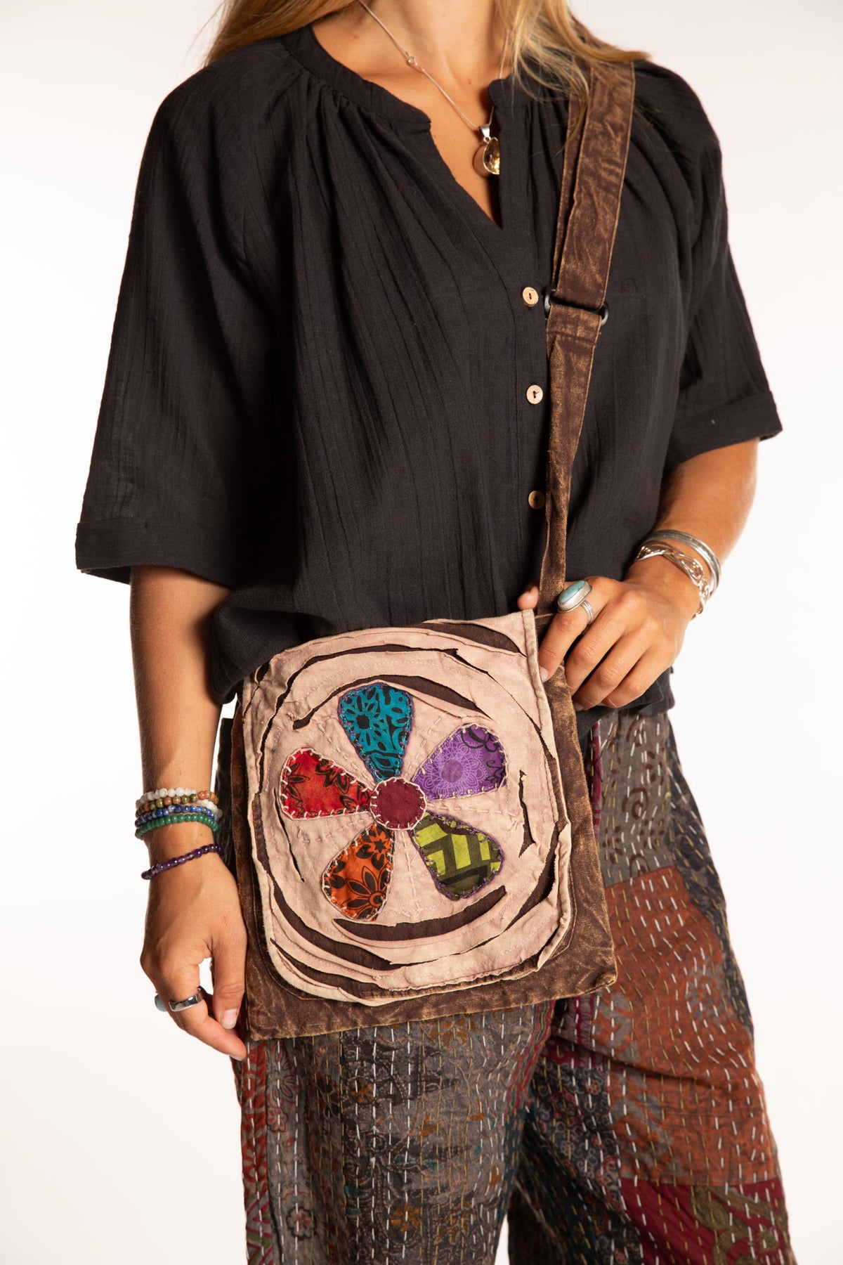 Flower Power Applique Crossbody Bag