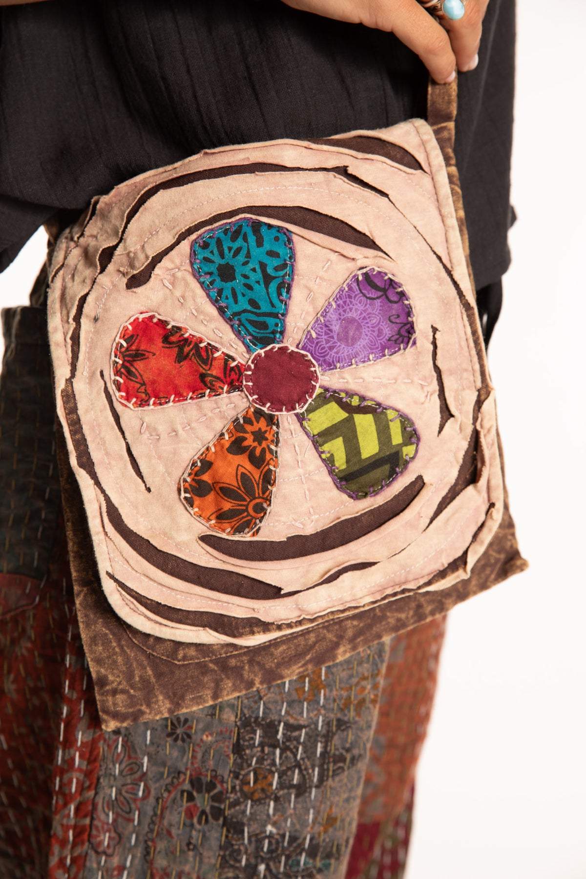 Flower Power Applique Crossbody Bag