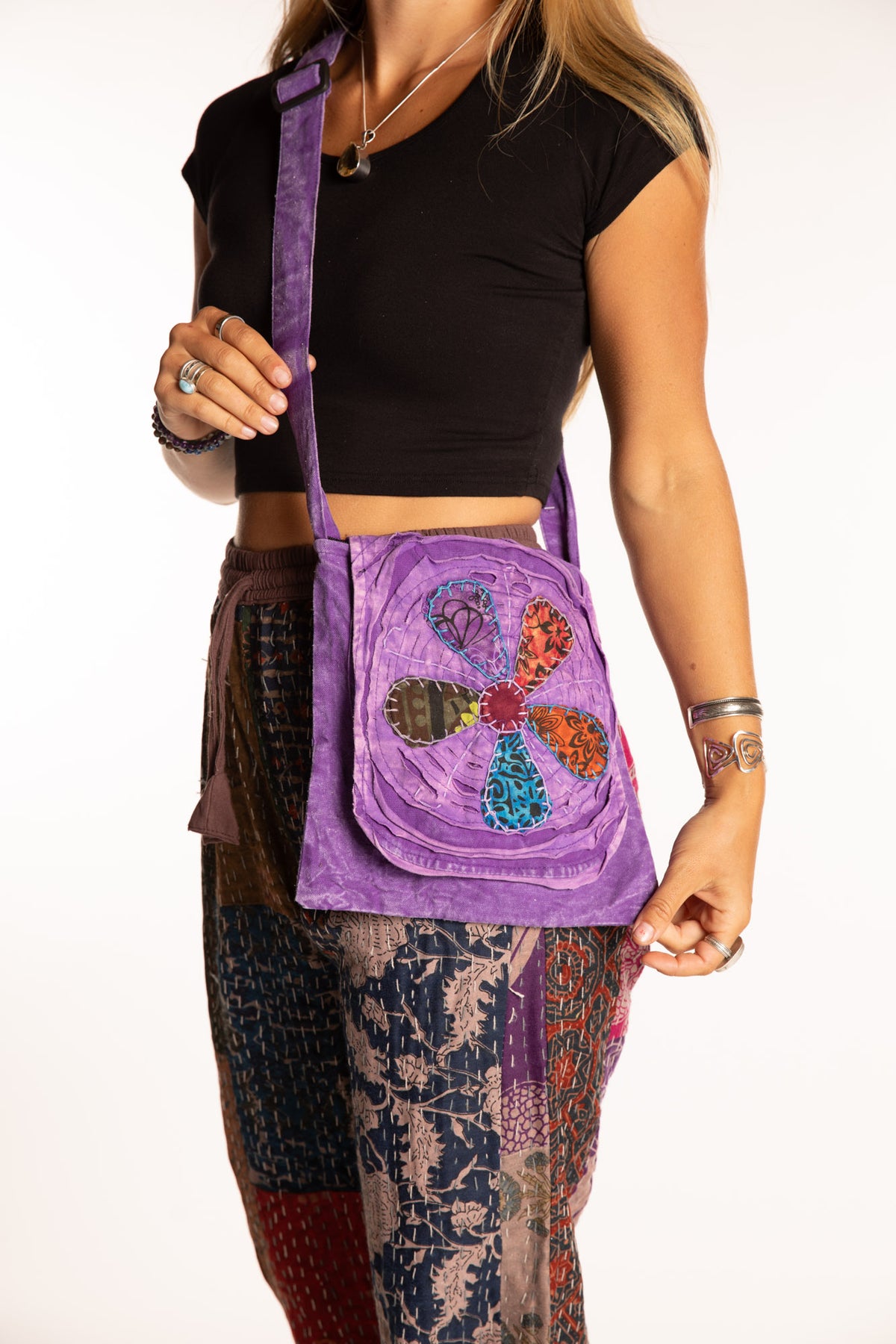 Flower Power Applique Crossbody Bag