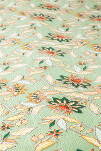 Block Print Floral Tablecloth in Green Garden