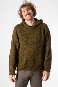 Ryan is wearing size L alpaca hoodie in bumblebee