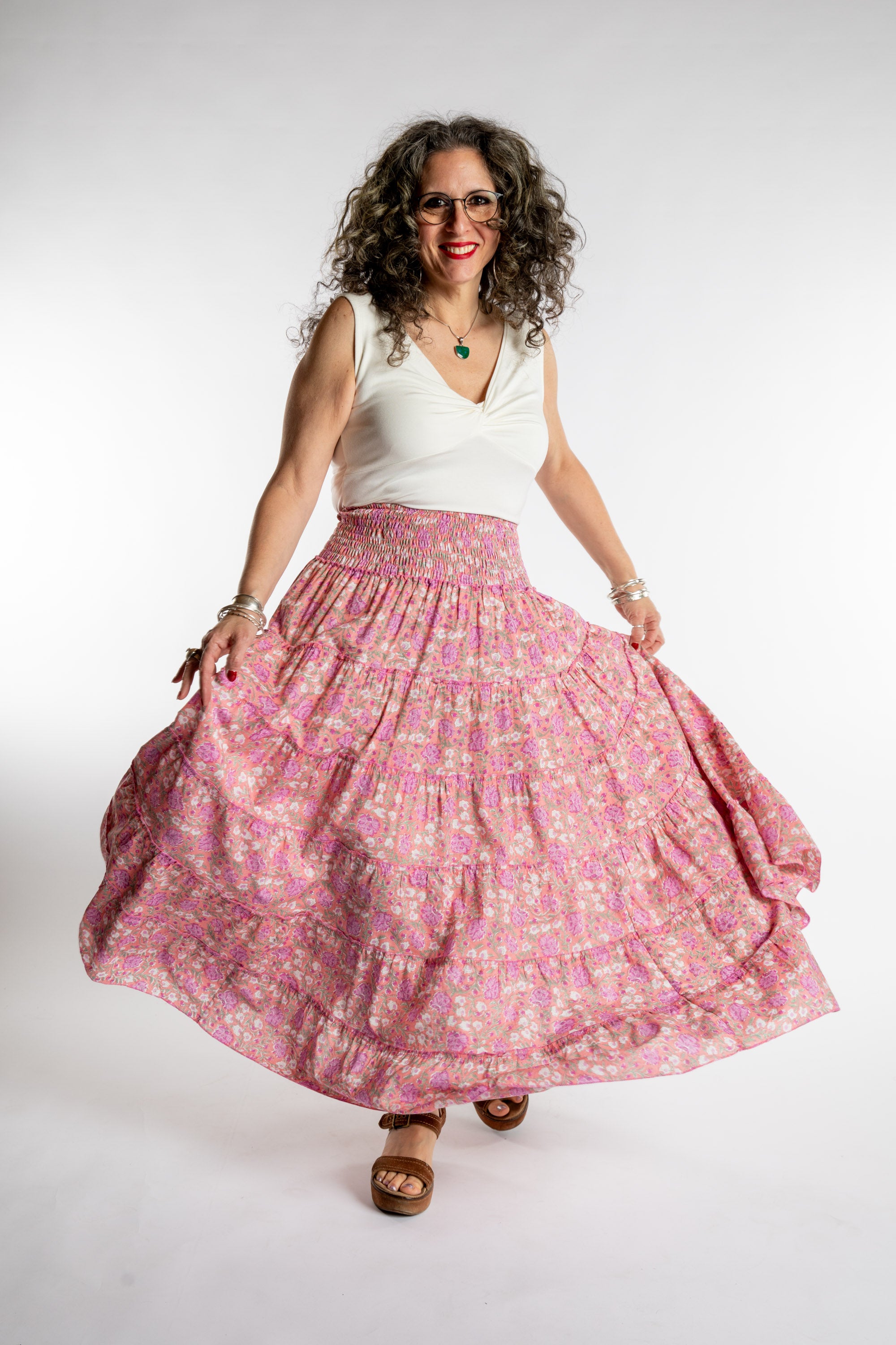 Indira Printed Cotton Prairie Skirt | Floral Maxi Skirt · Mexicali